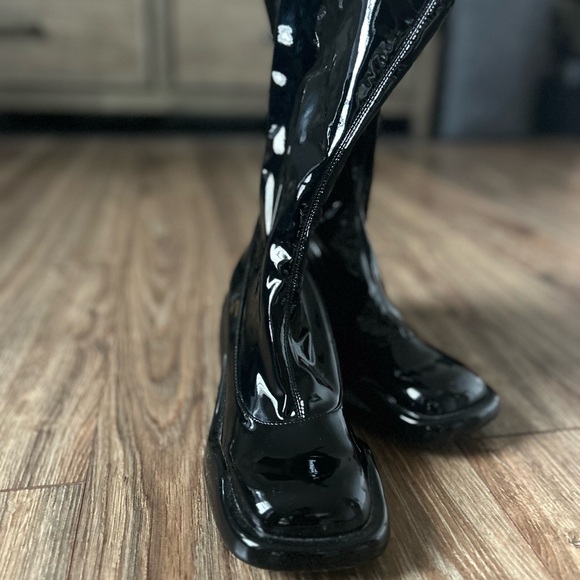 Charles & Keith Patent Black Heeled Boots - Picture 2 of 11